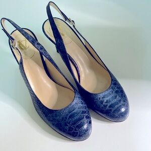 Vero Cuoio navy blue leather sling backs size 8.5
